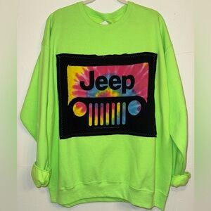 NWT OOAK UPCYCLED JEEP GRAPHIC TEE & NEON GREEN SWEATSHIRT SZ XL